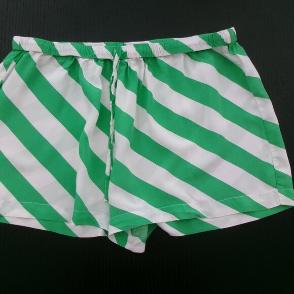 ASOS Kelly Green & White Striped Lightweight Drawstring Shorts High Waist 14 - Picture 2 of 8